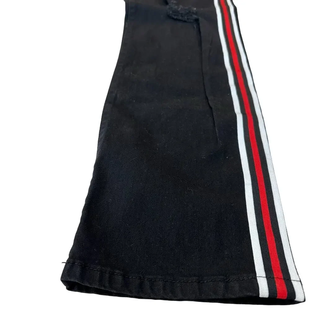 Eternity BC/AD Black Denim Leg Striped + Heart Detail Jeans Tapered Leg Size 42